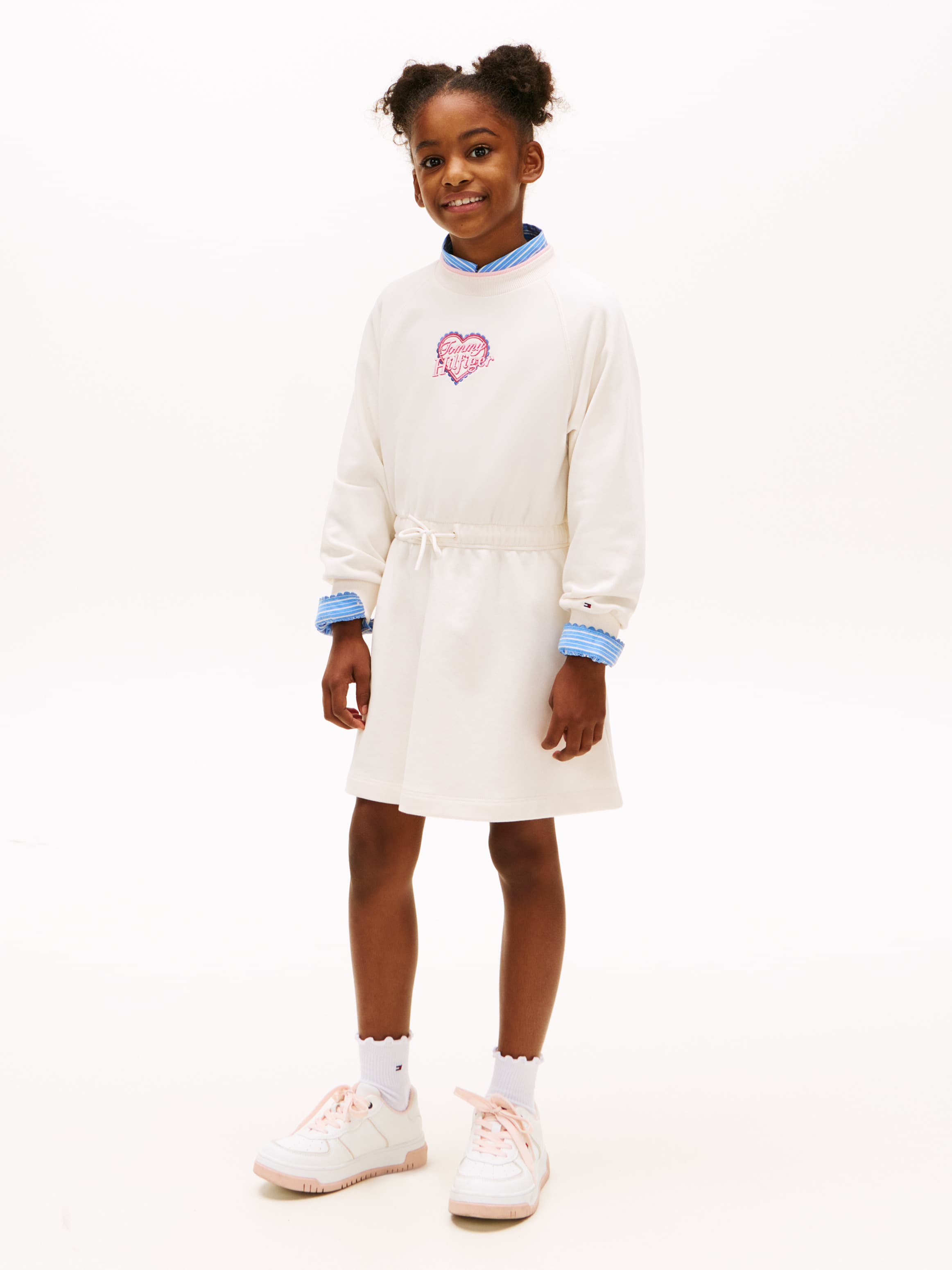 Heart Embroidery Drawstring Waist Sweatshirt Dress