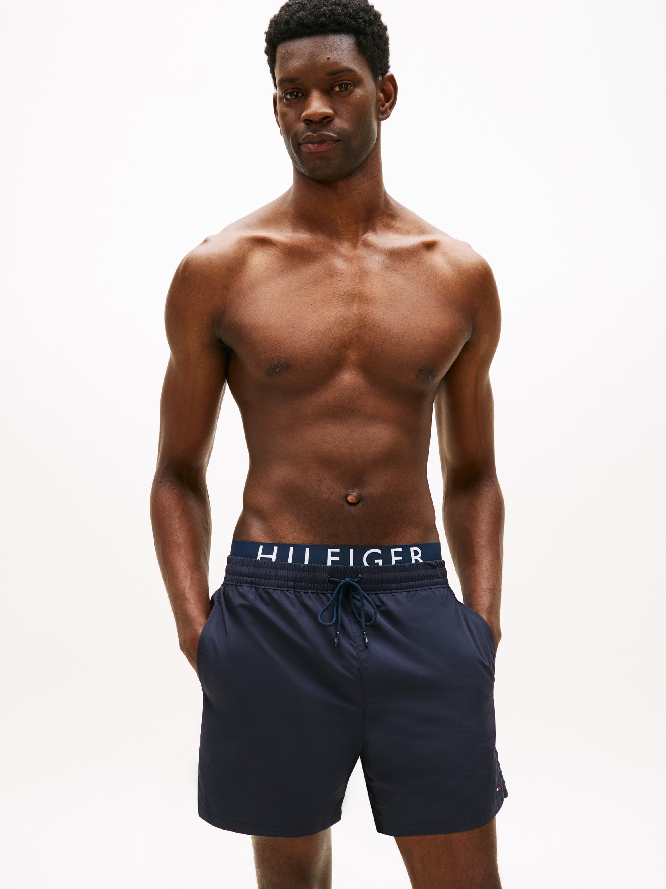 Double Waistband Mid Length Swim Shorts